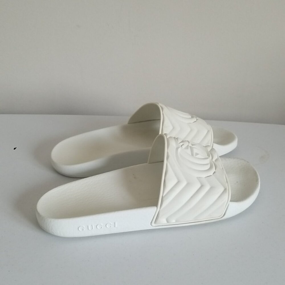 GUCCI | GG Logo Rubber Slides White Sz 10 - Picture 5 of 11